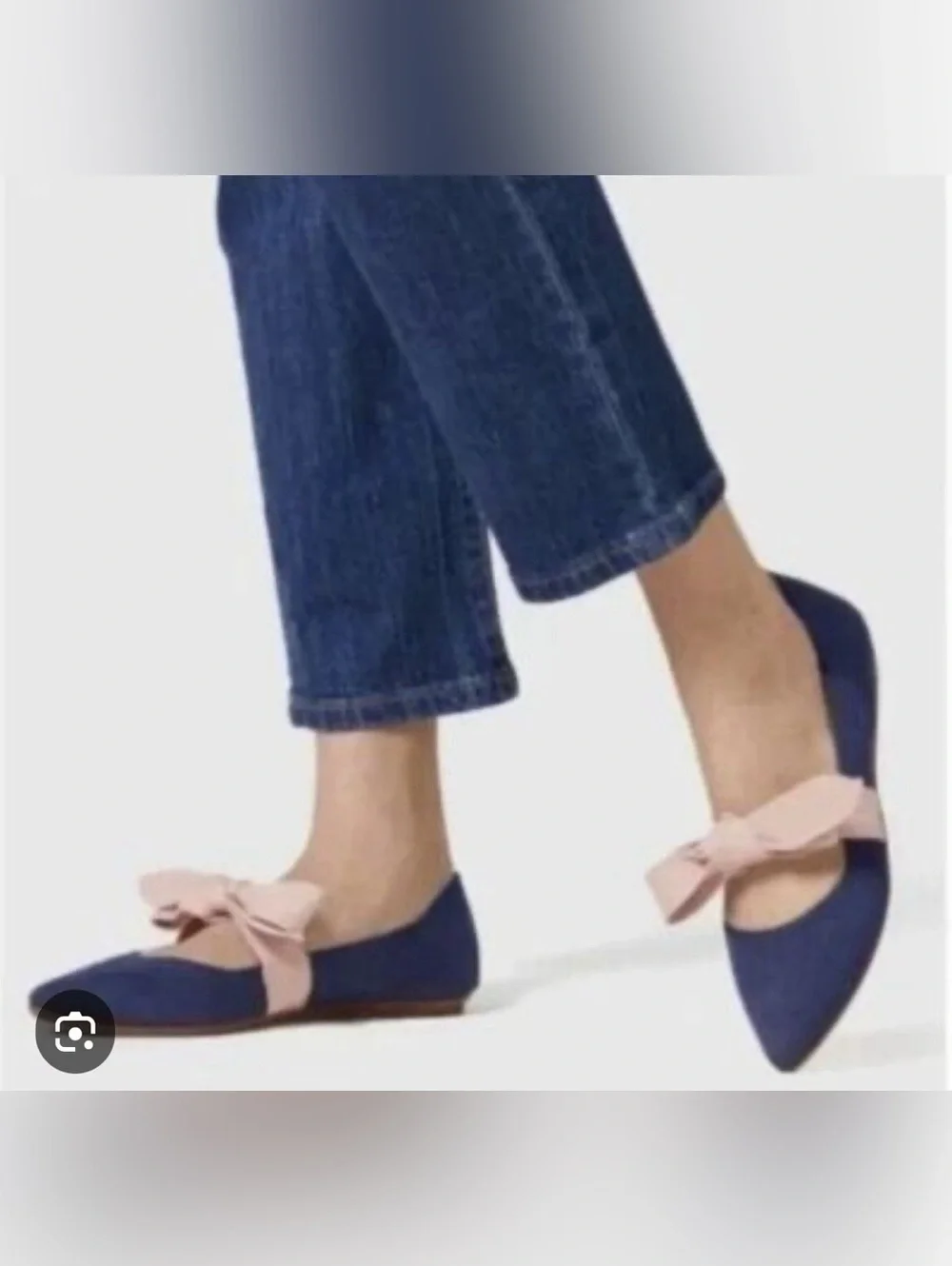 Rothys Sapphire Blue Pink Point Toe Mary Jane Knit Bow Ballet Flats Size 6.5